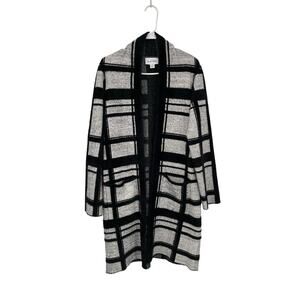 Joseph Ribkoff Jacquard Knit Black Grey Cover Up Sweater Open Front Size Medium
